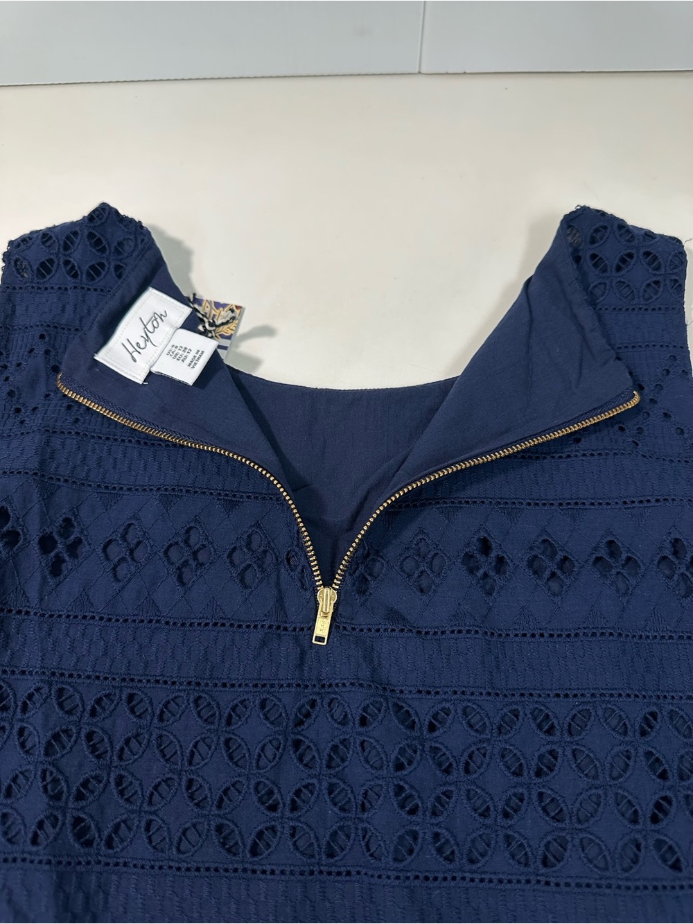 Heyton Navy Eyelet Sheath Dress NWT Pockets Sz 8 Preppy Summer - Picture 12 of 14